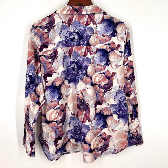 Chicos Chic Stretch No Iron LARGE 2 US 12 Purple Pink Formal Tropical Shirt Top - Picture 8 of 8